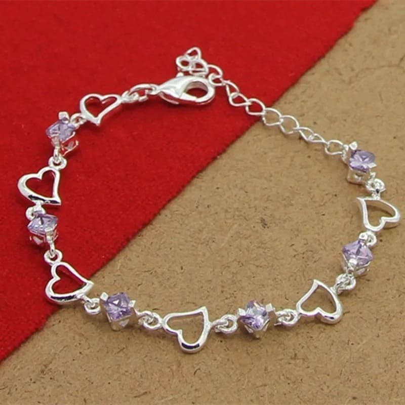 Pulseira Zircão Cristal Coração Roxo Lojas LA